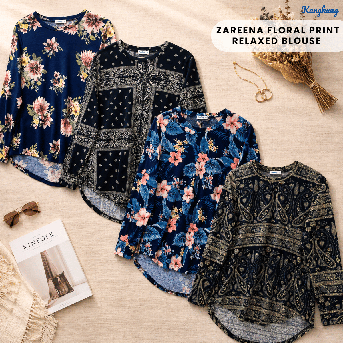 KANGKUNG ZAREENA FLORAL PRINT RELAXED BLOUSE-KK124