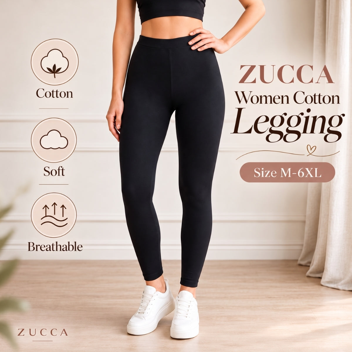 ZUCCA PLUS SIZE COTTON LEGGING (M-6XL) - LG001