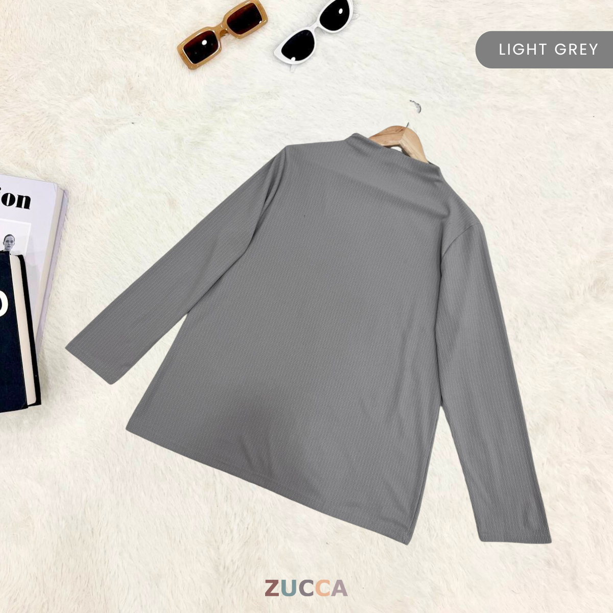 ZUCCA IVANIA COTTON RIB MID HIGH COLLAR BLOUSE- DM224