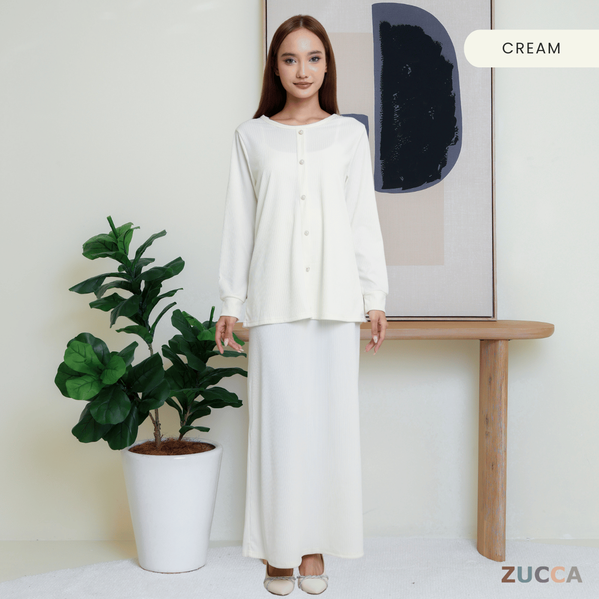 ZUCCA ANNIE WOMEN SET RIB KNIT BLOUSE AND SKIRT - MA004