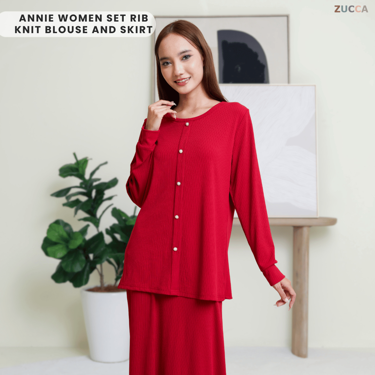 ZUCCA ANNIE WOMEN SET RIB KNIT BLOUSE AND SKIRT - MA004