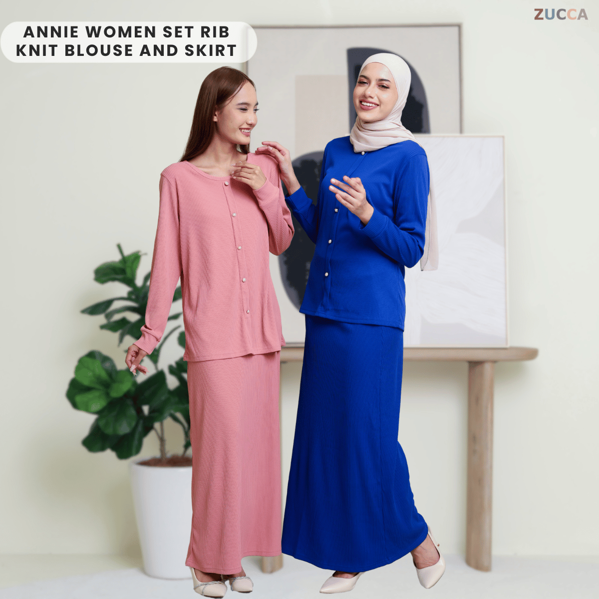 ZUCCA ANNIE WOMEN SET RIB KNIT BLOUSE AND SKIRT - MA004