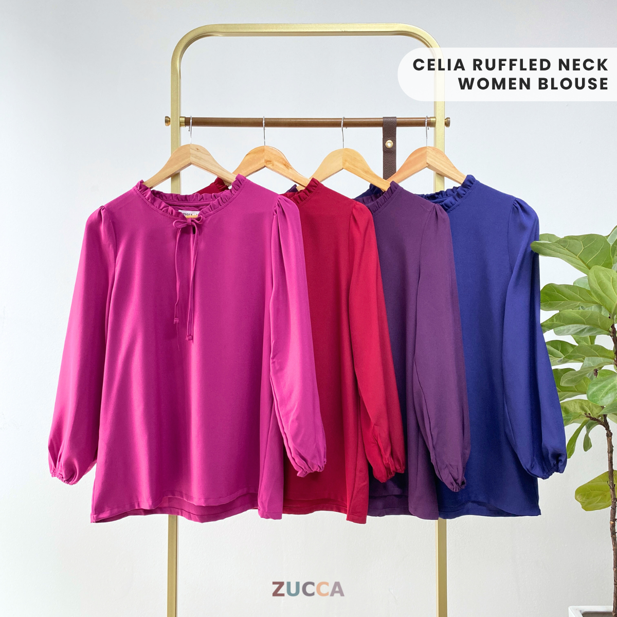 ZUCCA CELIA RUFFLED NECK WOMEN BLOUSE - MA029A BLOUSE WITH TIE-NECK