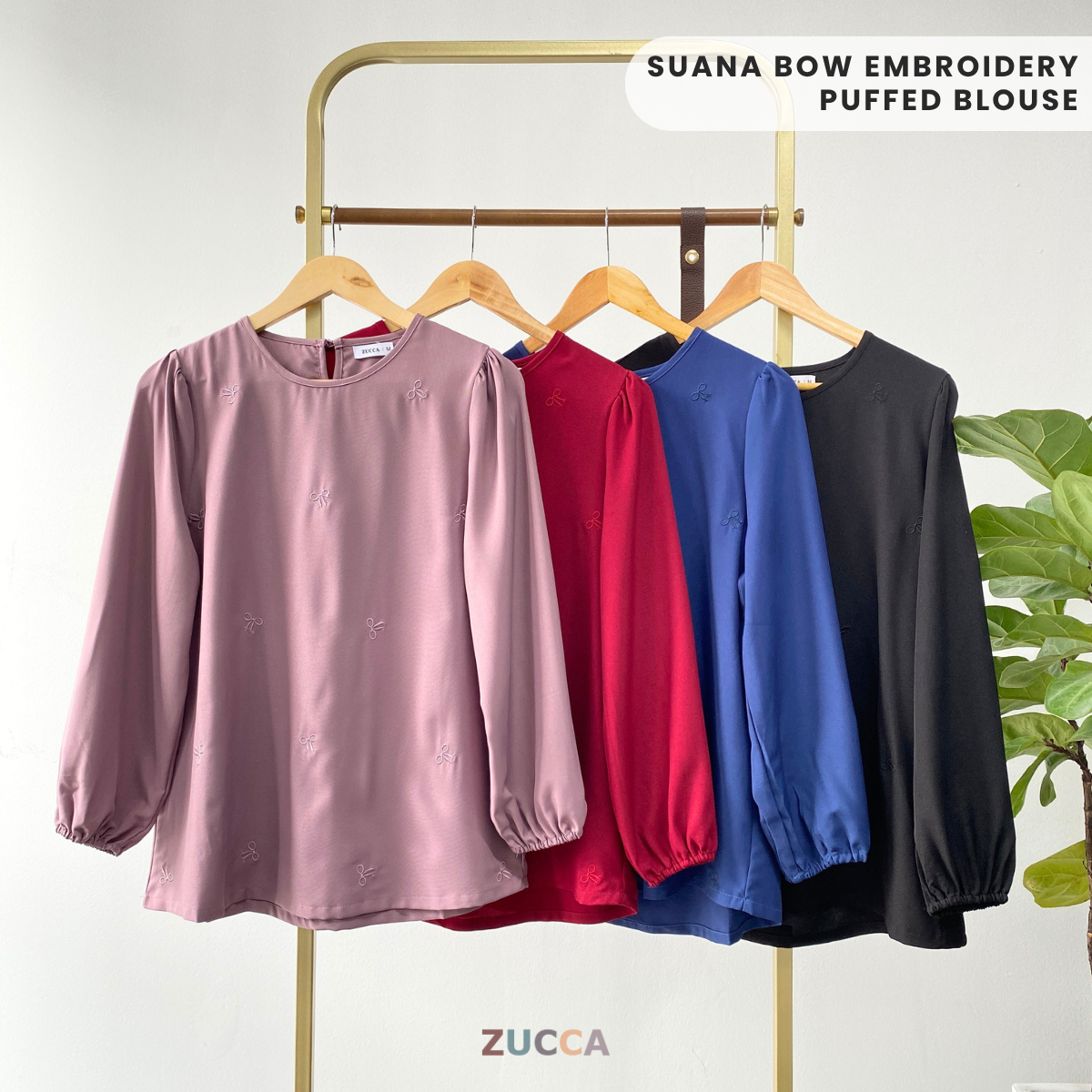ZUCCA SUANA BOW EMBROIDERY PUFFED BLOUSE - MA030
