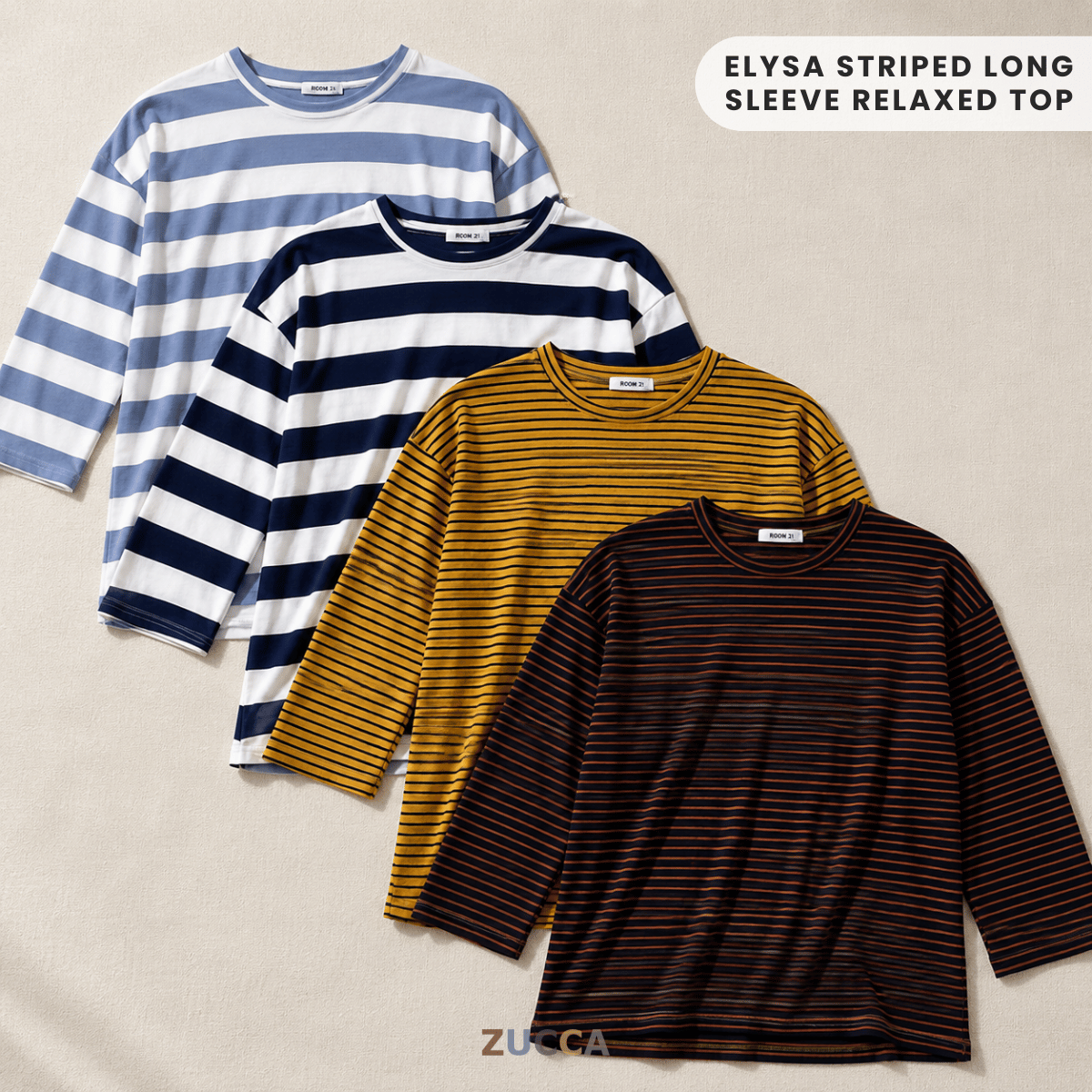 ZUCCA ELYSA STRIPED LONG SLEEVE RELAXED TOP-MA031