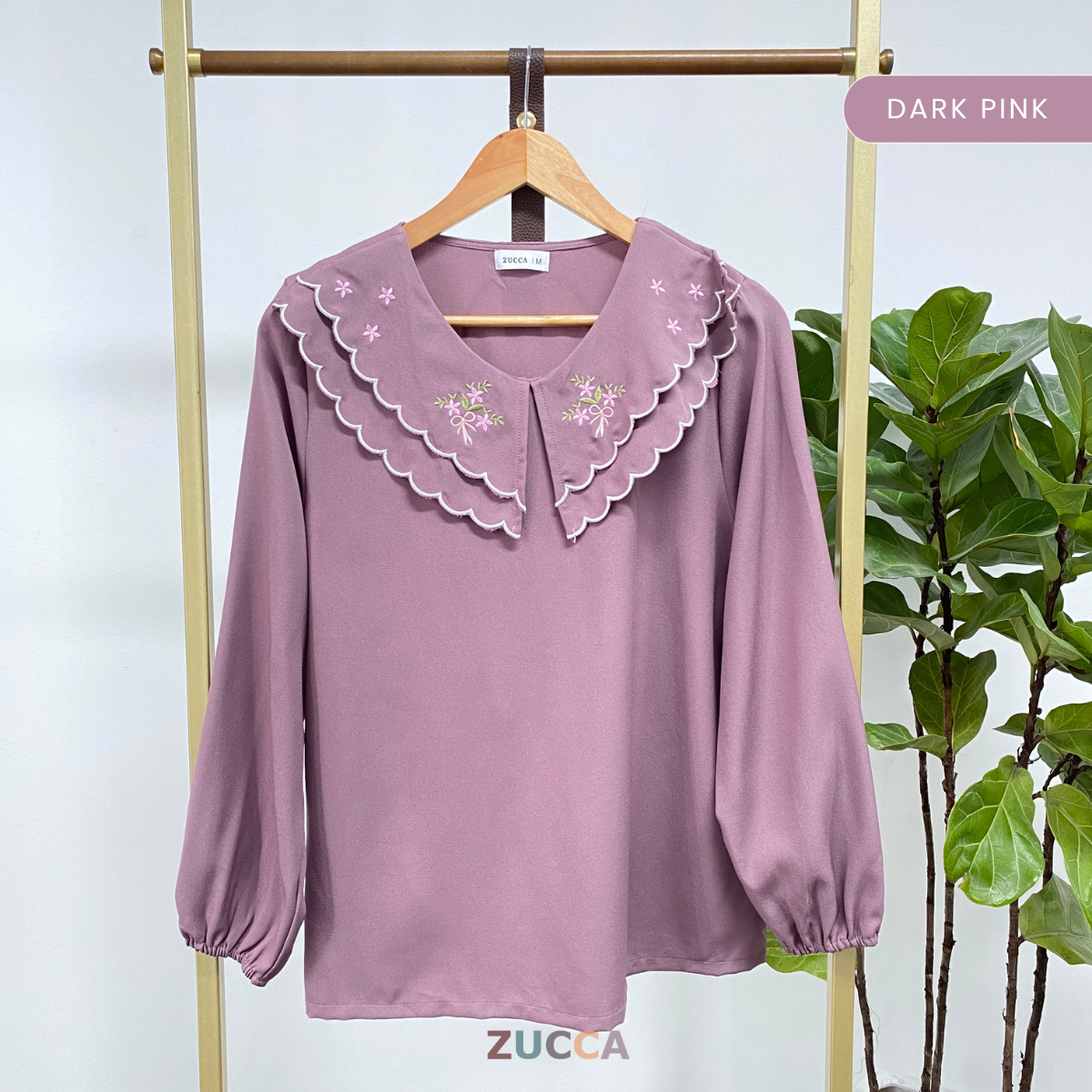 ZUCCA ILIS EMBROIDERED PETER PAN SCALOP COLLAR BLOUSE - MA040