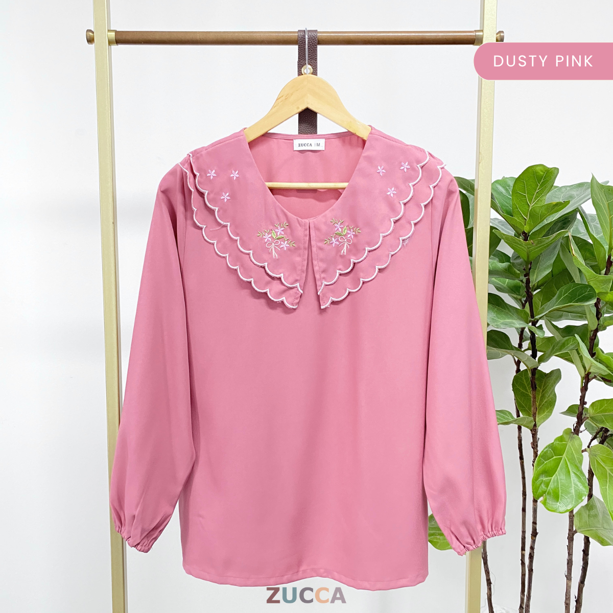 ZUCCA ILIS EMBROIDERED PETER PAN SCALOP COLLAR BLOUSE - MA040