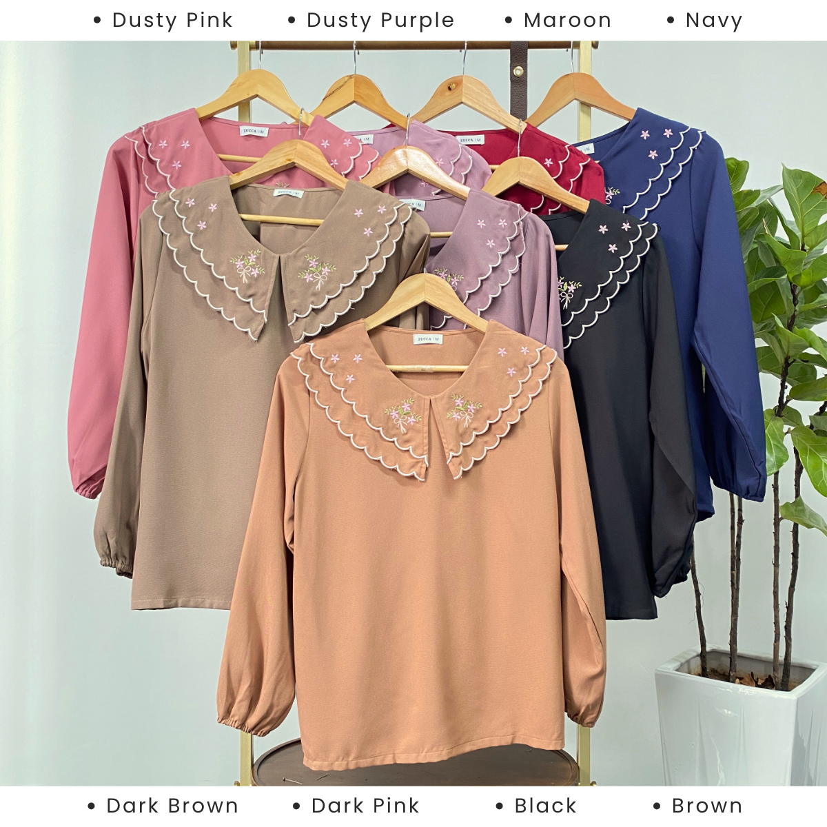 ZUCCA ILIS EMBROIDERED PETER PAN SCALOP COLLAR BLOUSE - MA040