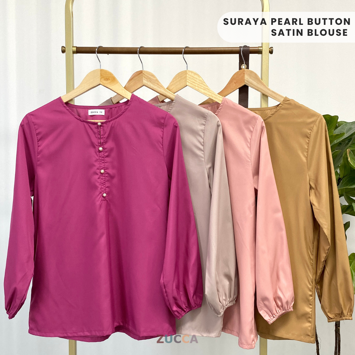 ZUCCA SURAYA PEARL BUTTON SATIN BLOUSE - MA051