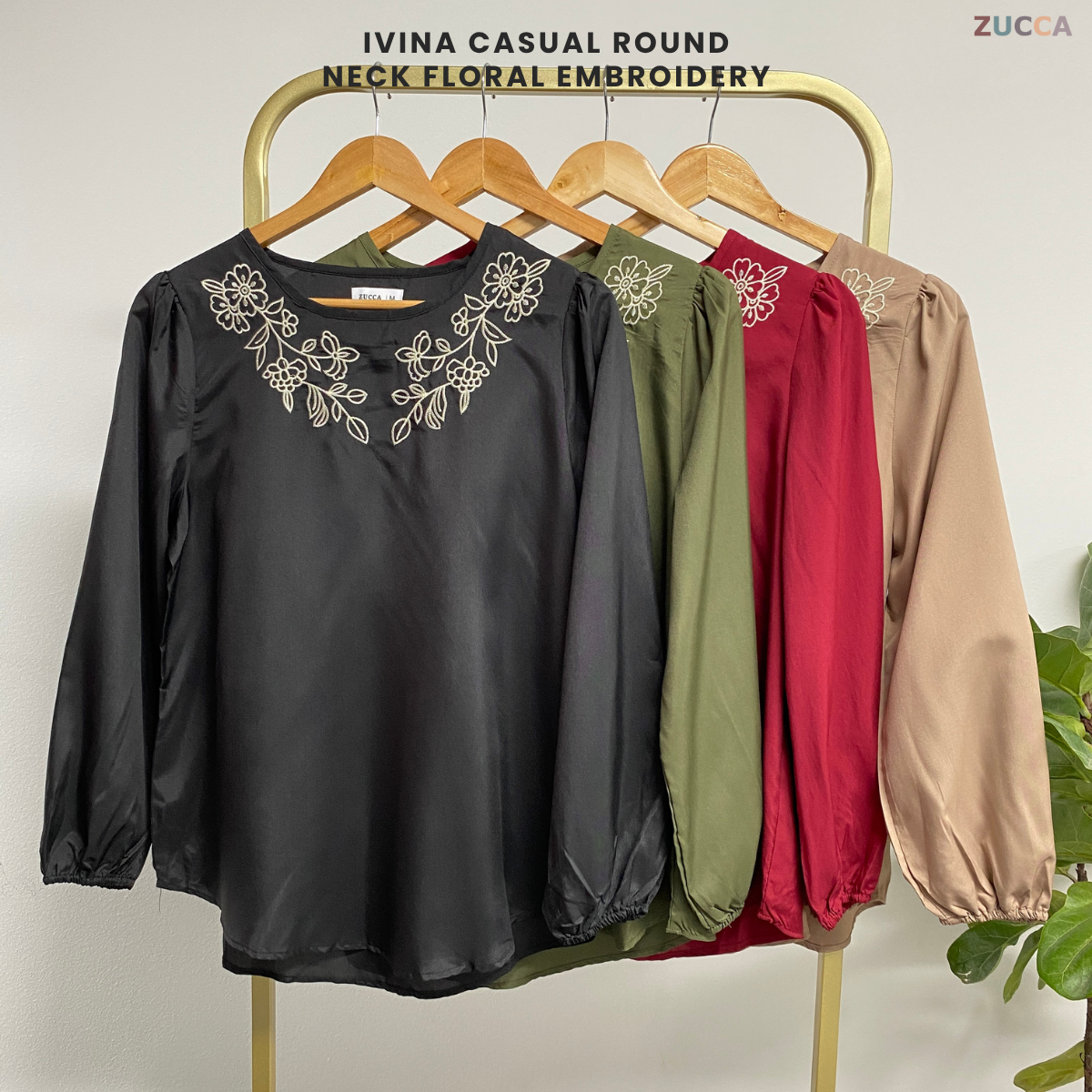 ZUCCA IVINA BLOUS KASUAL BERCORAK SULAMAN FLORAL LEHER BULAT – MA056