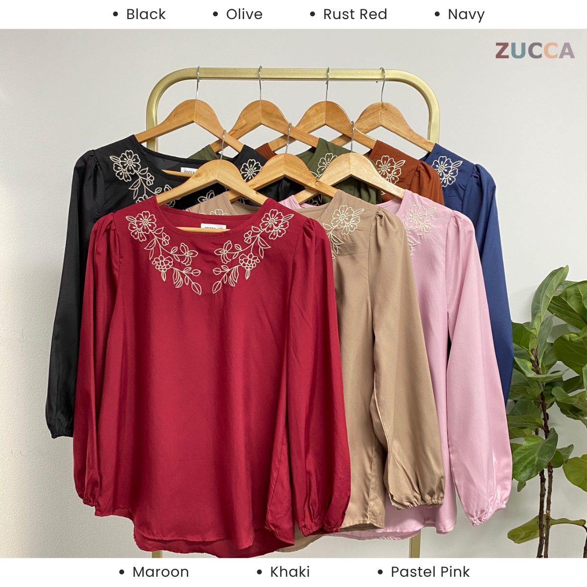 ZUCCA IVINA BLOUS KASUAL BERCORAK SULAMAN FLORAL LEHER BULAT – MA056