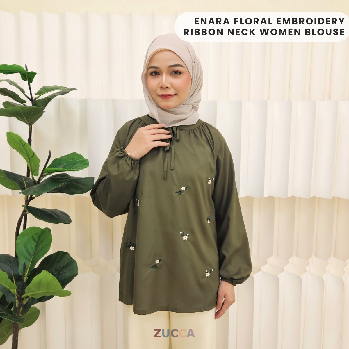 ZUCCA ENARA FLORAL EMBROIDERY RIBBON NECK WOMEN BLOUSE - MA060