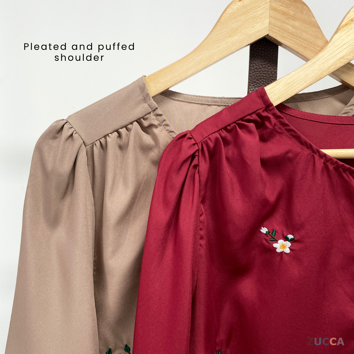 ZUCCA ELAINE FLORAL EMBROIDERY WOMEN BLOUSE - MA066 PLEATED SHOULDER