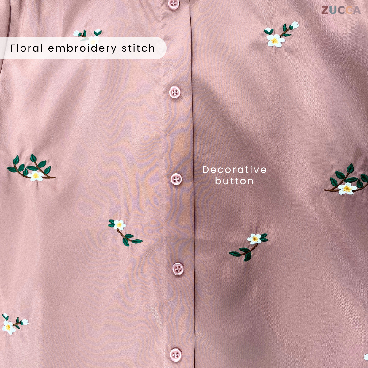 ZUCCA ELAINE FLORAL EMBROIDERY WOMEN BLOUSE - MA066 PLEATED SHOULDER