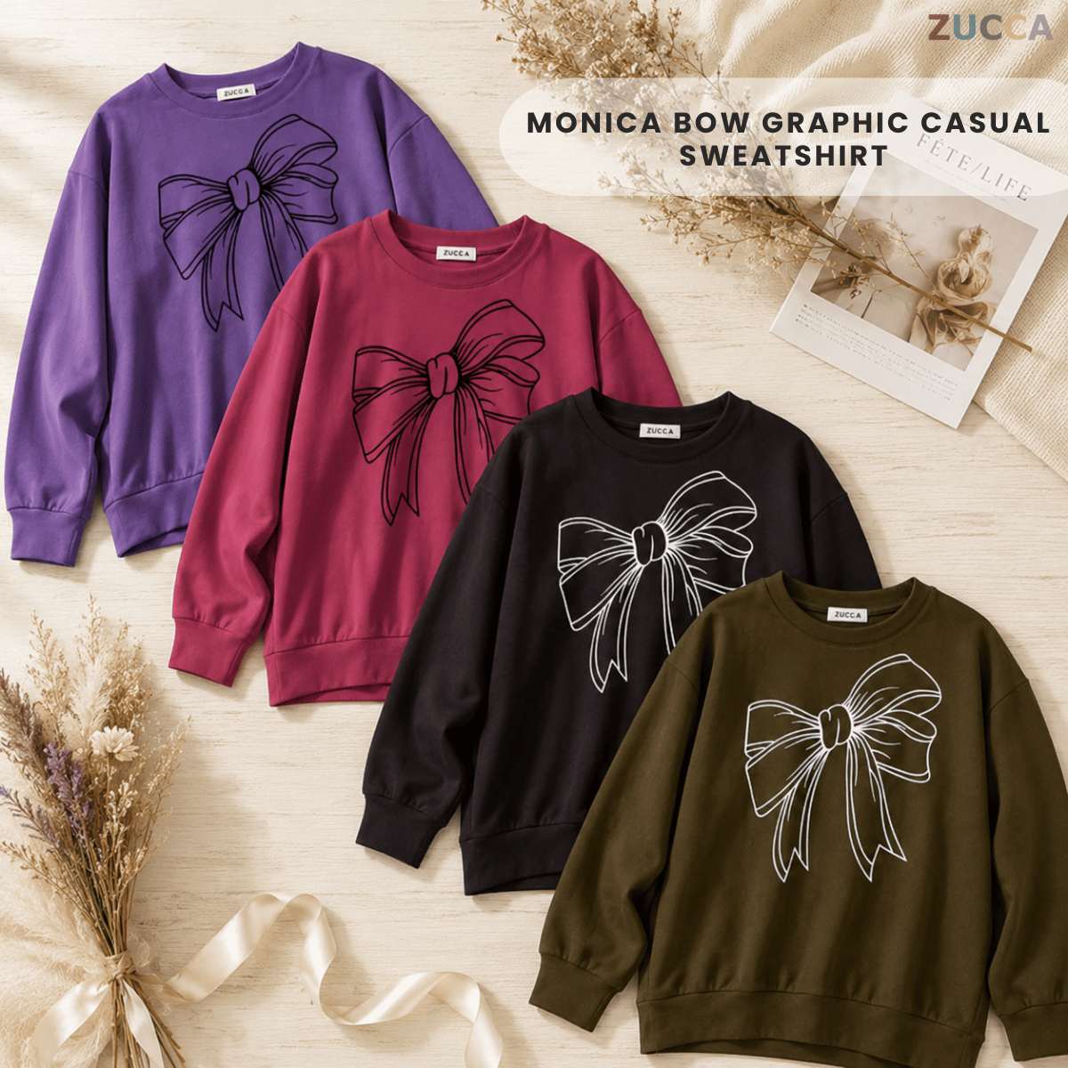 ZUCCA MONICA BOW GRAPHIC CASUAL SWEATSHIRT-MA070