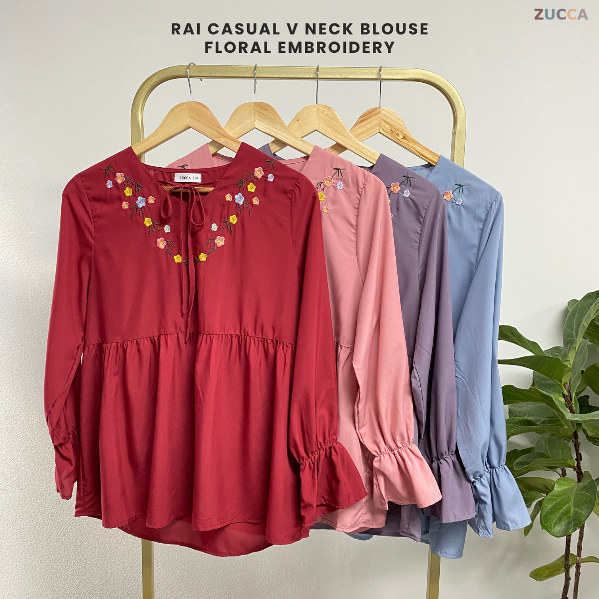 ZUCCA RAI CASUAL TIE V-NECK BLOUSE - MA077