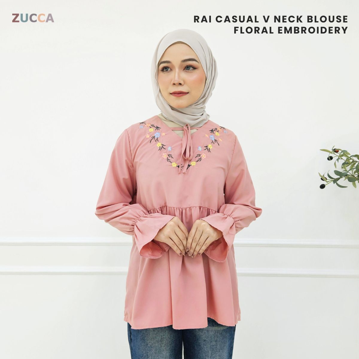 ZUCCA RAI CASUAL TIE V-NECK BLOUSE - MA077