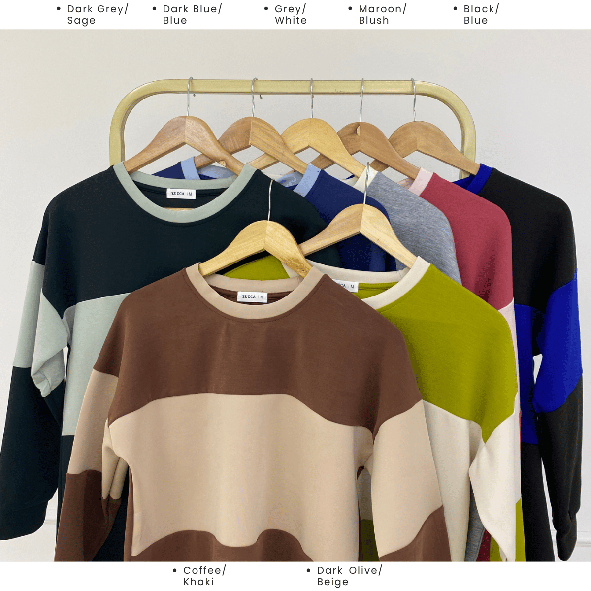 ZUCCA ELINA CASUAL COLOUR BLOCK LONG SLEEVE TOP - MA087
