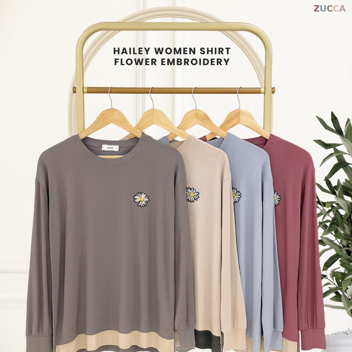 ZUCCA HAILEY T-SHIRT PEREMPUAN FLOWER EMBROIDERED LONG SLEEVE - MA095