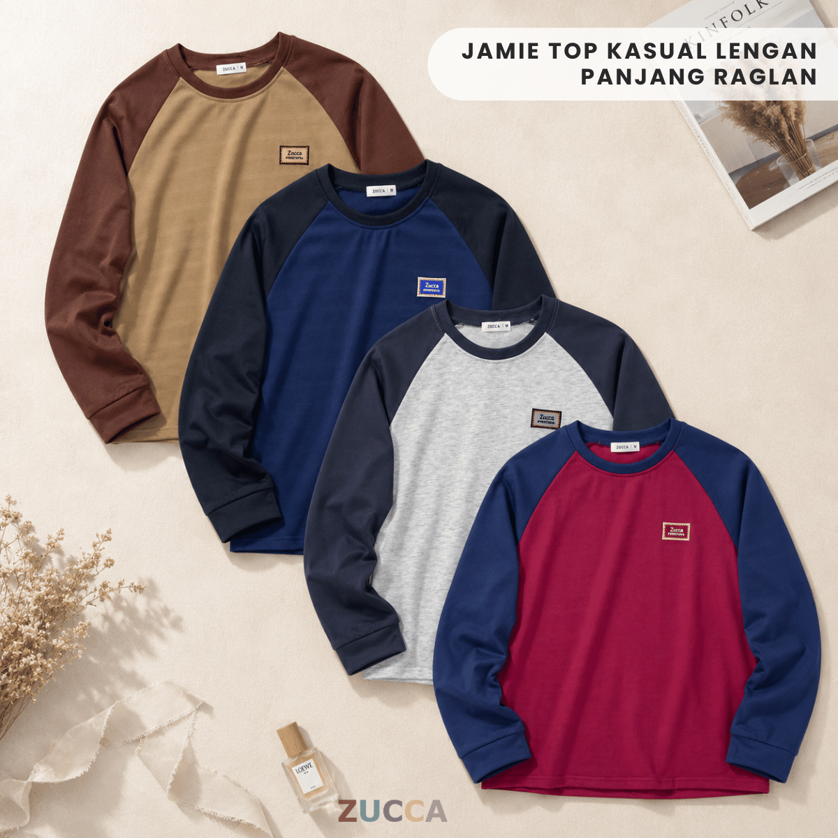 ZUCCA JAMIE TOP KASUAL LENGAN PANJANG RAGLAN-MA096