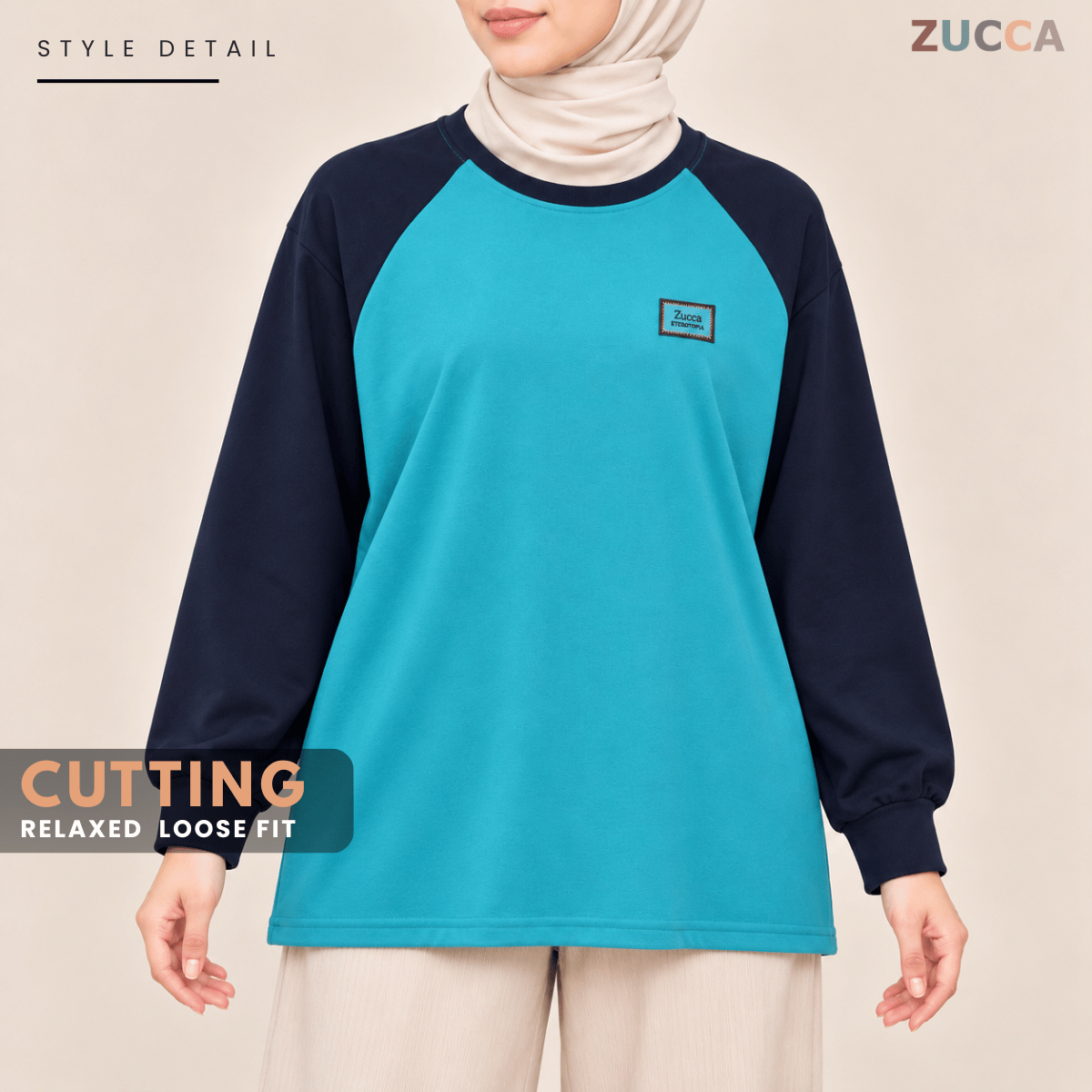 ZUCCA JAMIE TOP KASUAL LENGAN PANJANG RAGLAN-MA096