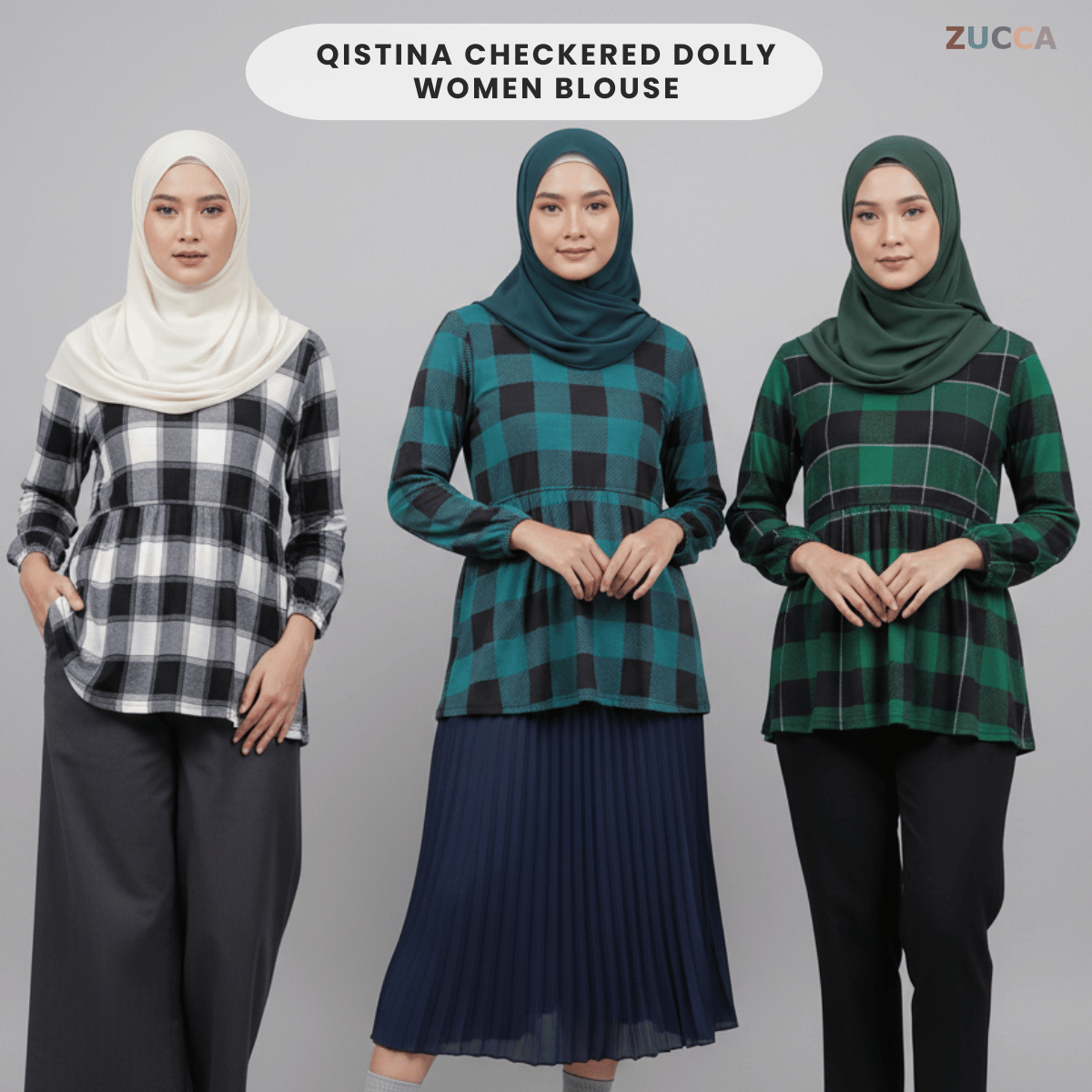ZUCCA QISTINA CHECKERED WANITA BLOUSE- MA113