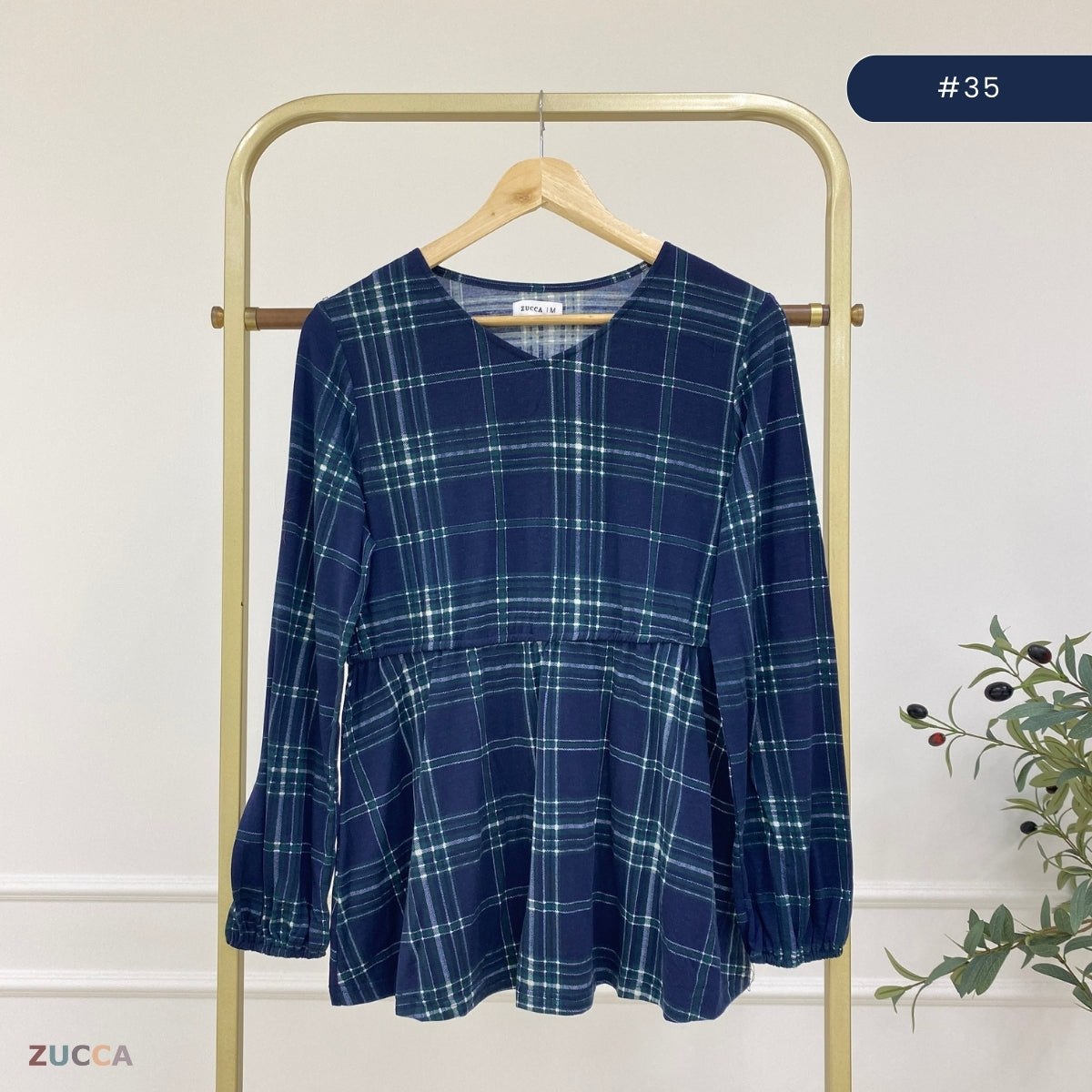 ZUCCA QISTINA CHECKERED WANITA BLOUSE- MA113