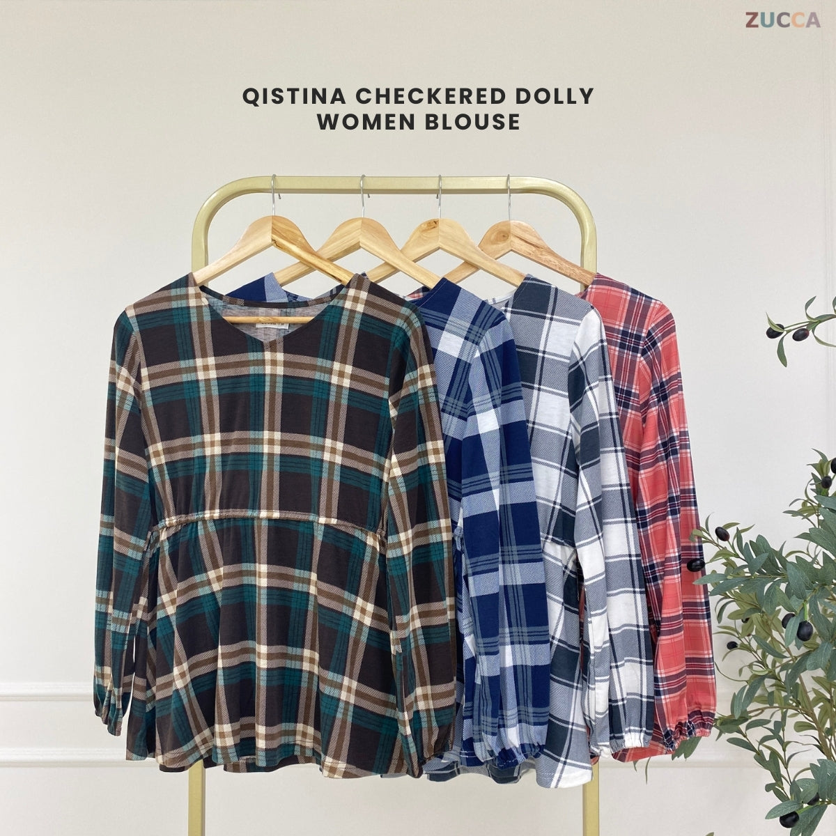 ZUCCA QISTINA CHECKERED WANITA BLOUSE- MA113