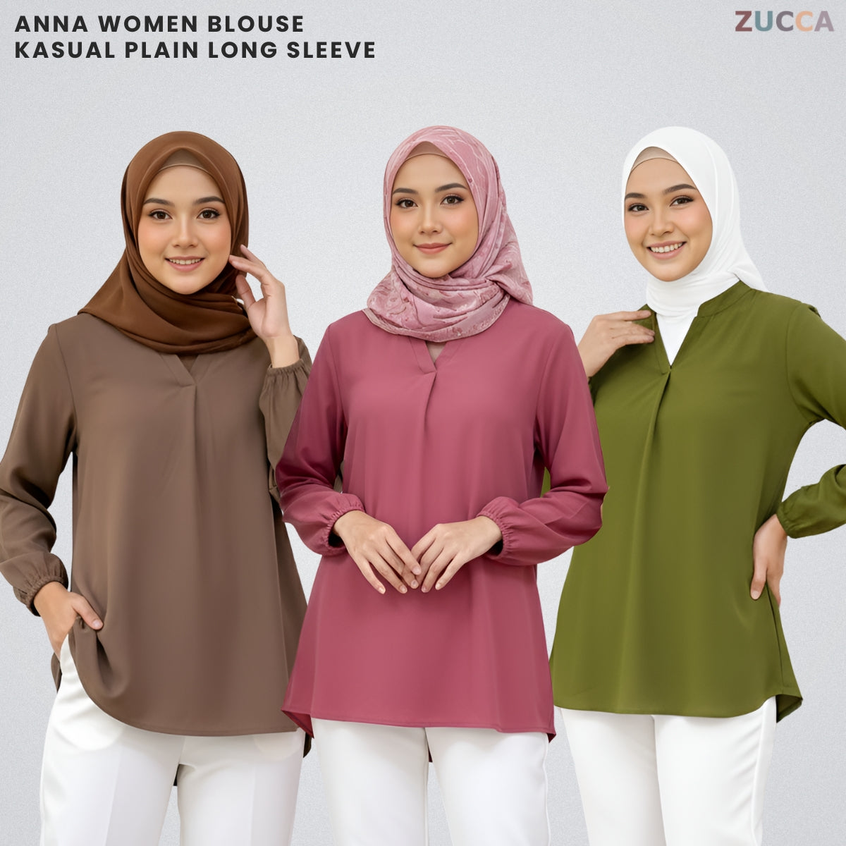 ZUCCA ANNA BLOUSE KASUAL PEREMPUAN PLAIN LONG SLEEVE - MA117