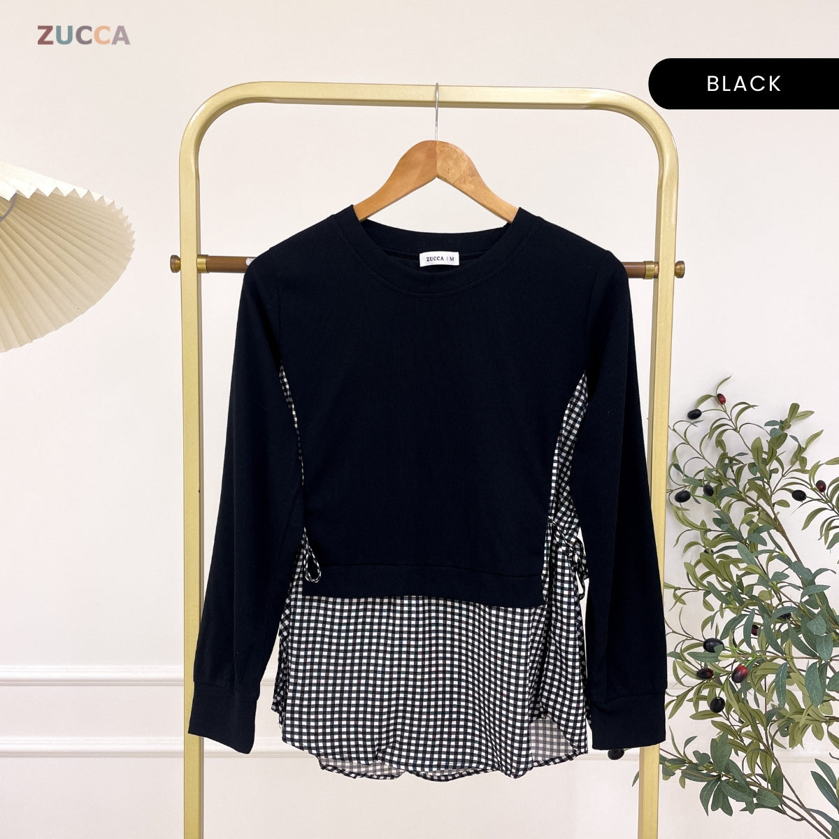 ZUCCA UQASHA GINGHAM TUNIC BLOUSE LONG SLEEVE - MA128