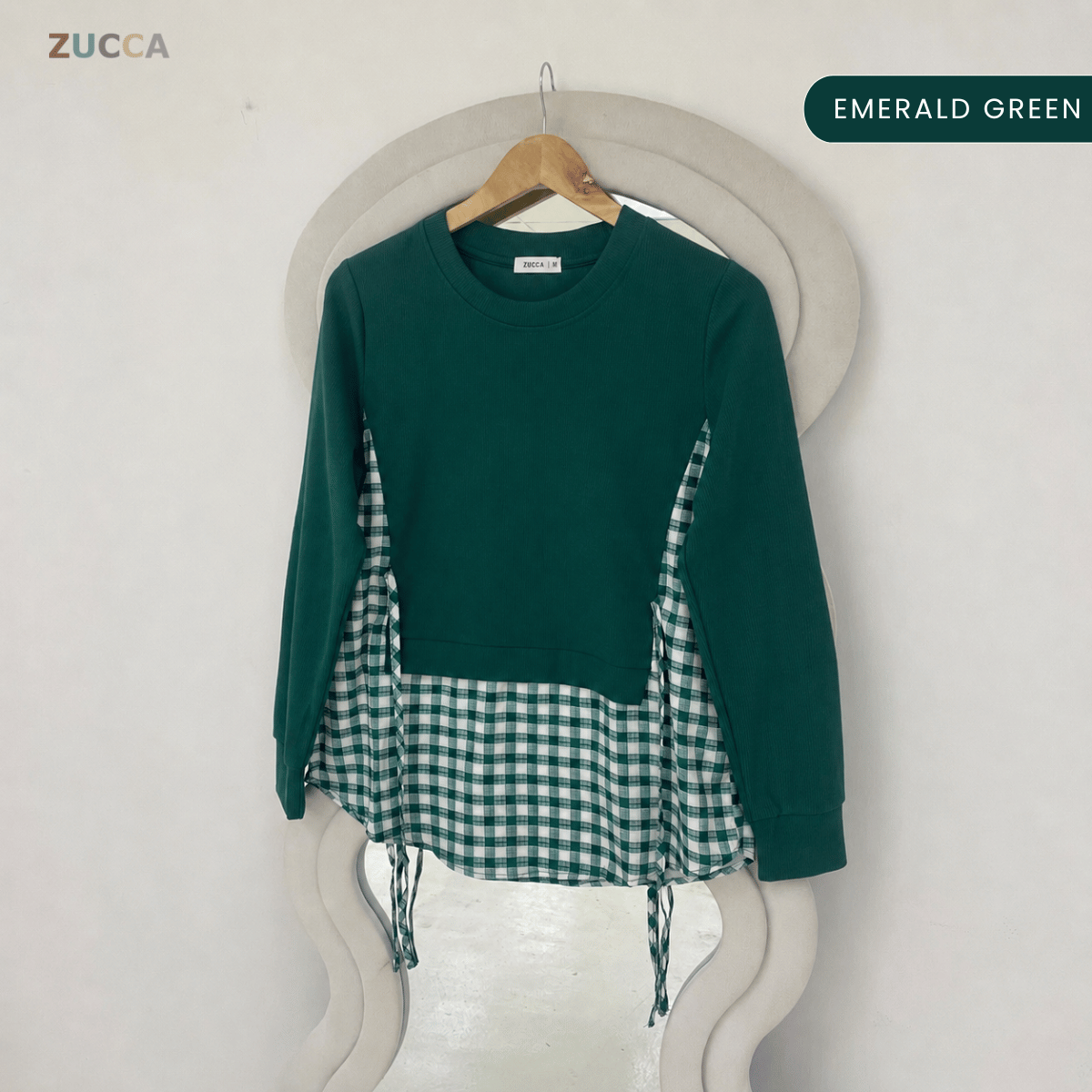 ZUCCA UQASHA SIDE-TIE GINGHAM MODEST TOP - MA128