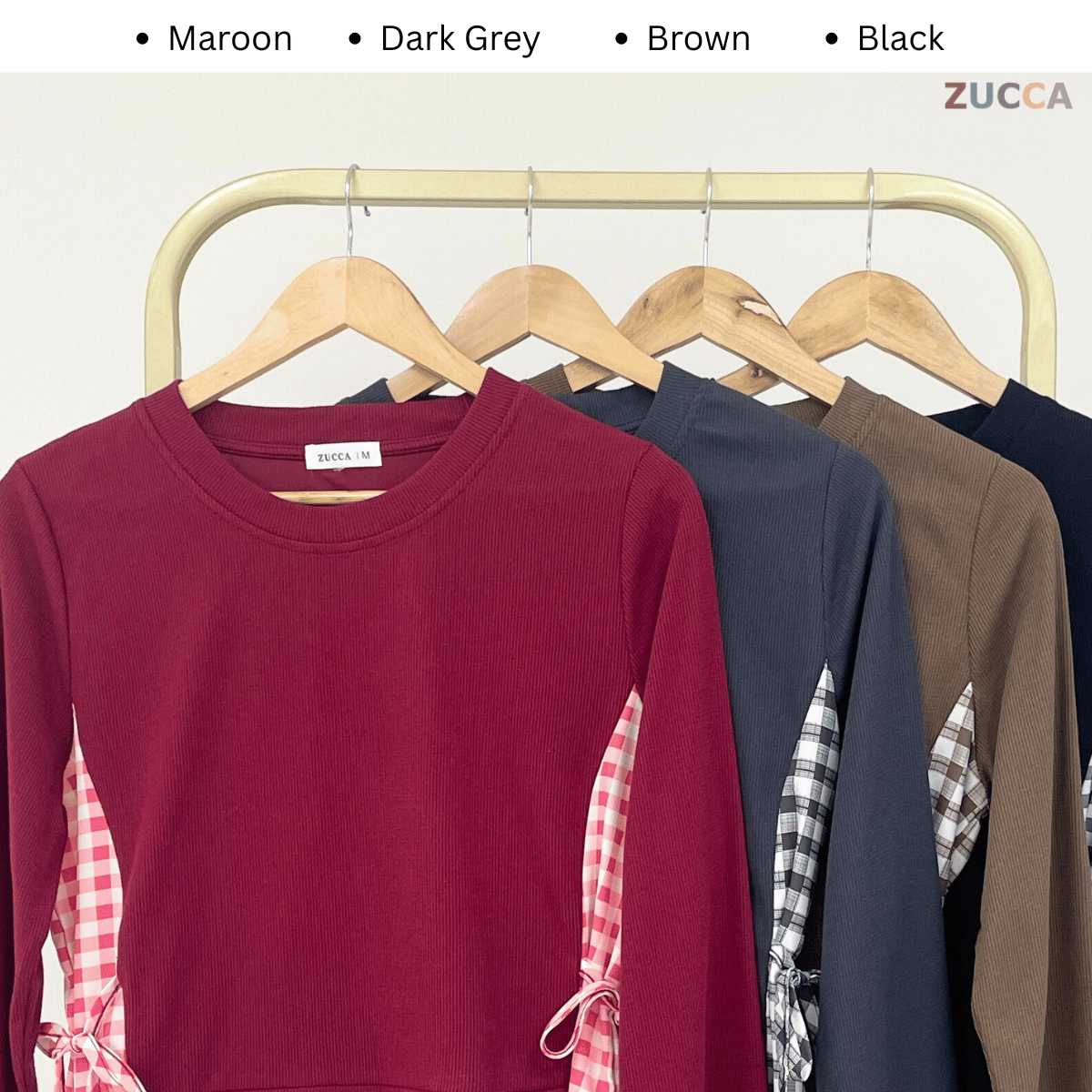 ZUCCA UQASHA GINGHAM TUNIC BLOUSE LONG SLEEVE - MA128