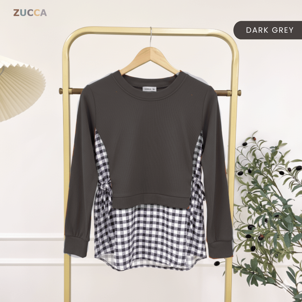 ZUCCA UQASHA GINGHAM TUNIC BLOUSE LONG SLEEVE - MA128