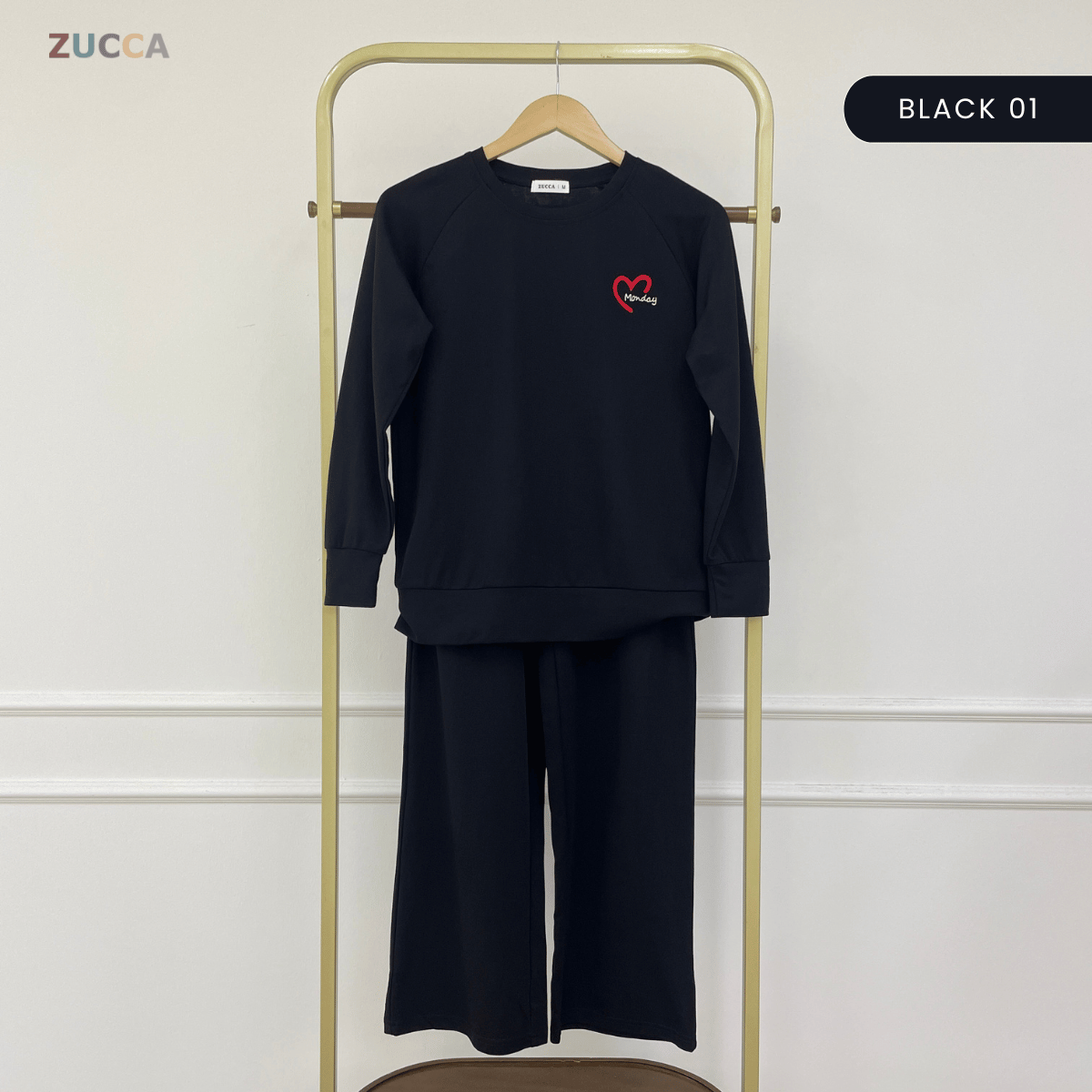 ZUCCA AILANI EVERYDAY CASUAL HEART EMBROIDERY SWEATSHIRT SET - MA132