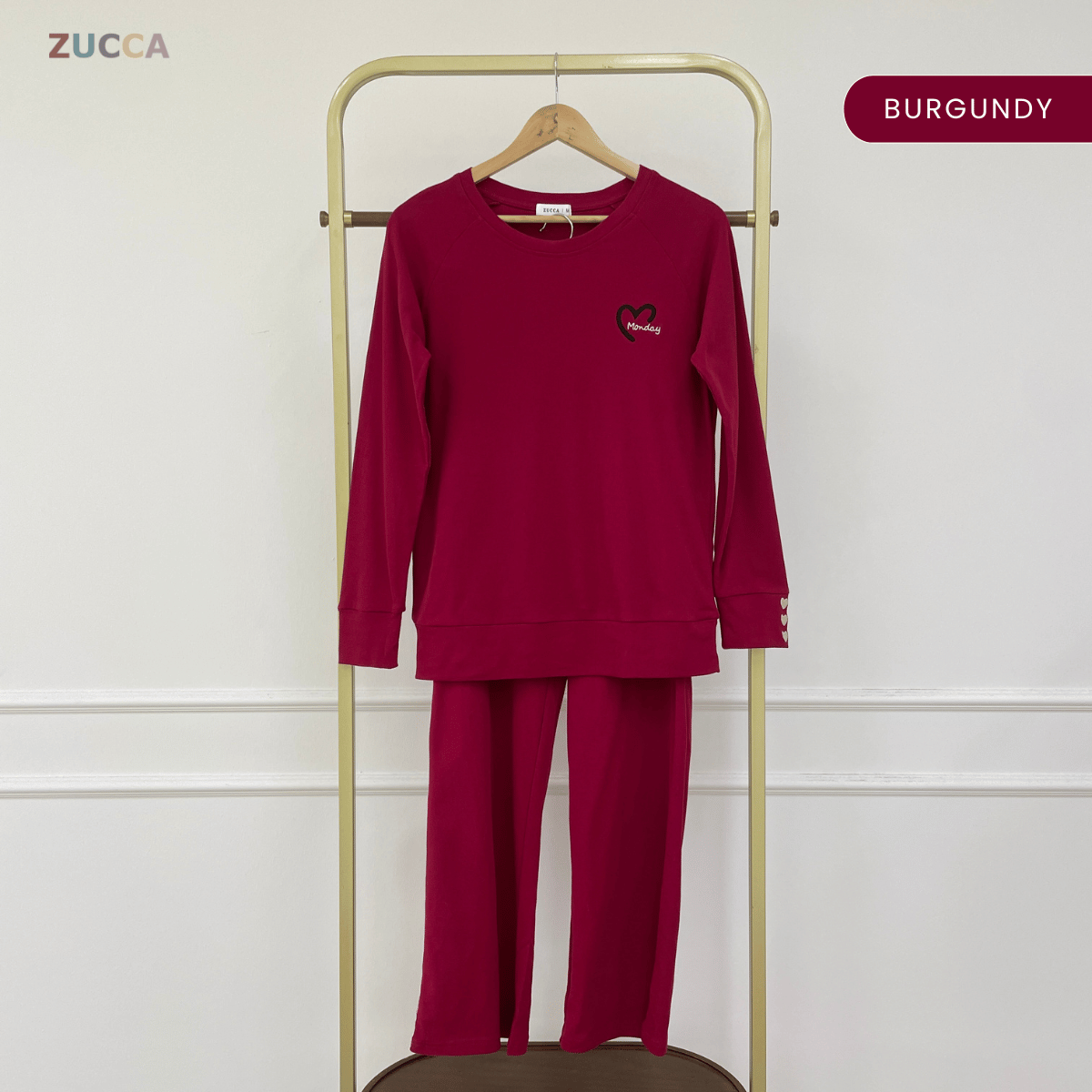 ZUCCA AILANI EVERYDAY CASUAL HEART EMBROIDERY SWEATSHIRT SET - MA132