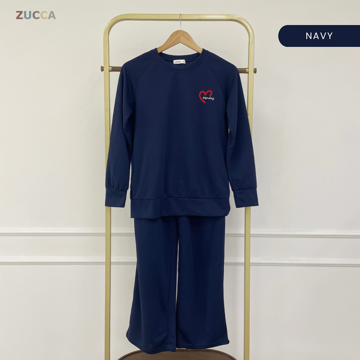 ZUCCA AILANI EVERYDAY CASUAL HEART EMBROIDERY SWEATSHIRT SET - MA132