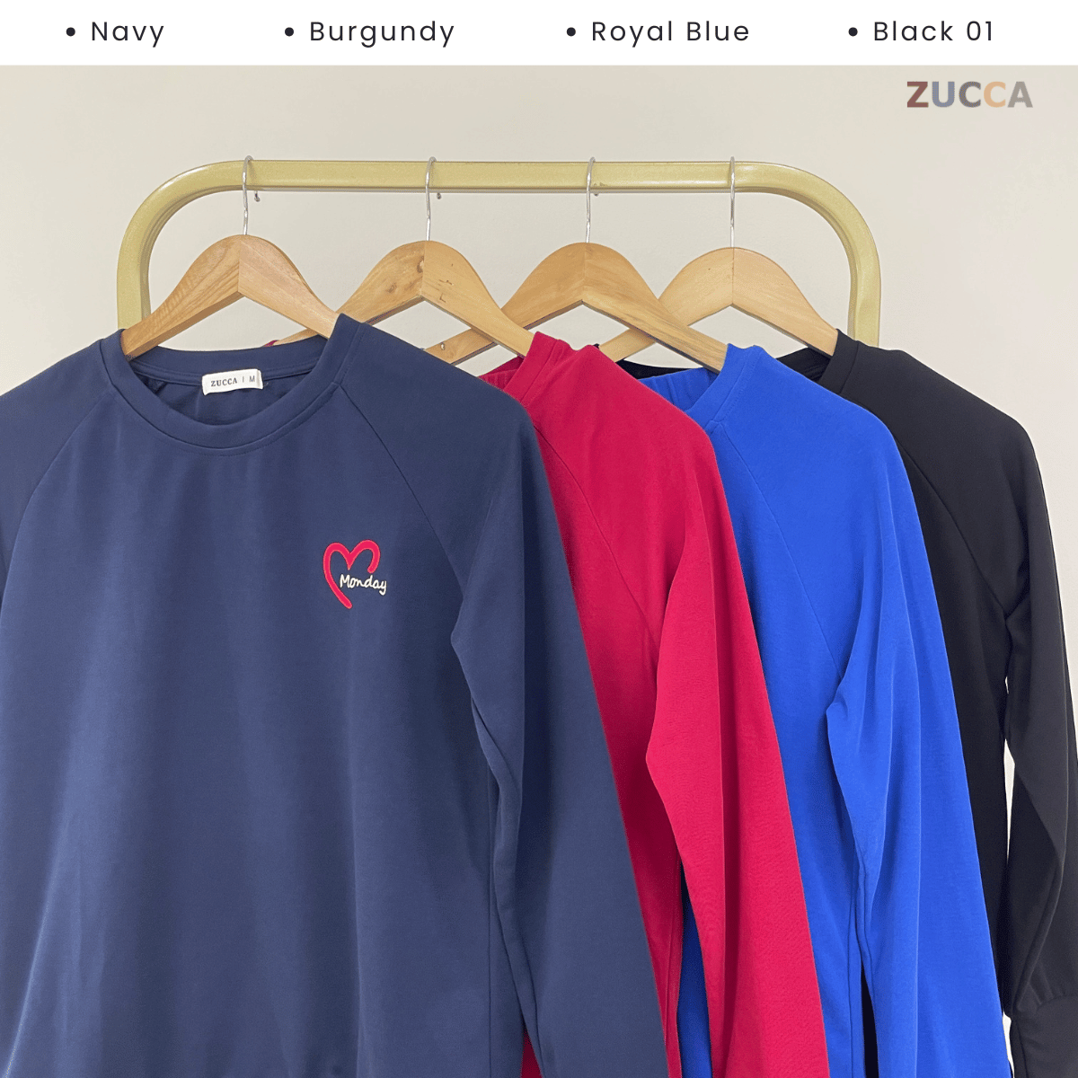 ZUCCA AILANI EVERYDAY CASUAL HEART EMBROIDERY SWEATSHIRT SET - MA132