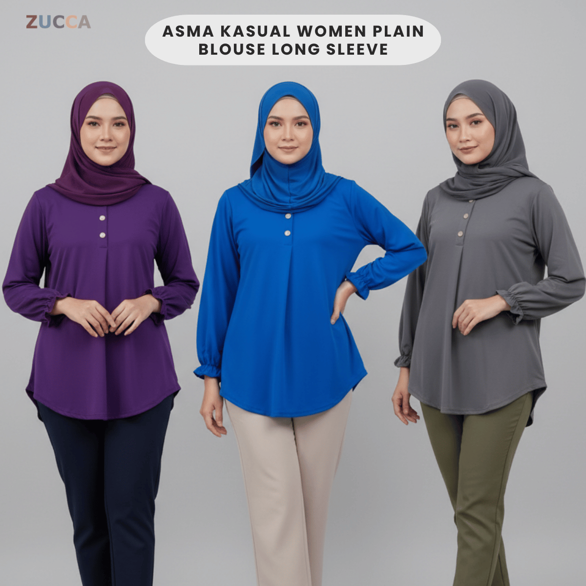 ZUCCA ASMA PEREMPUAN KASUAL PLAIN BLOUSE LONG SLEEVE - MA133