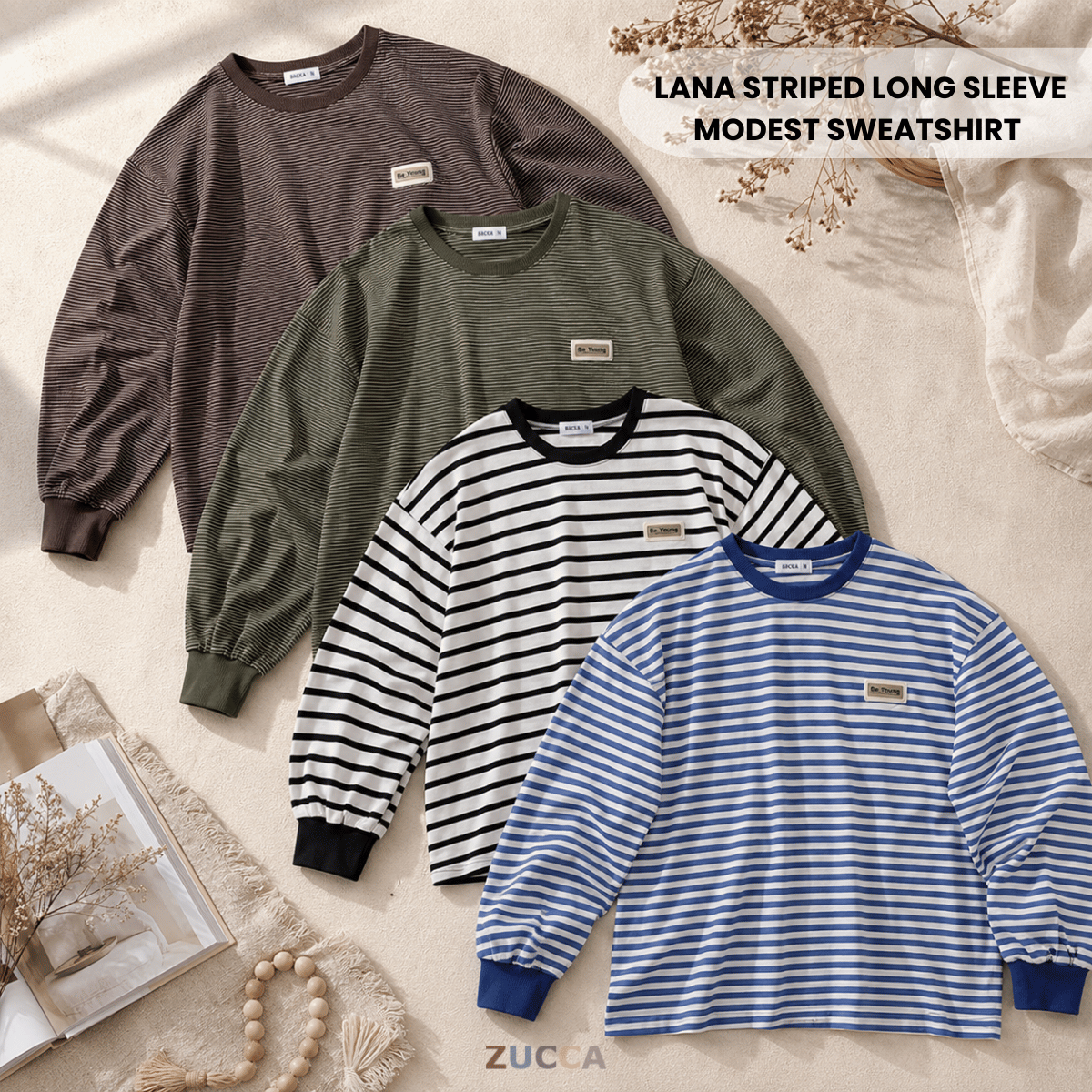 ZUCCA LANA STRIPED LONG SLEEVE MODEST SWEATSHIRT- MA142