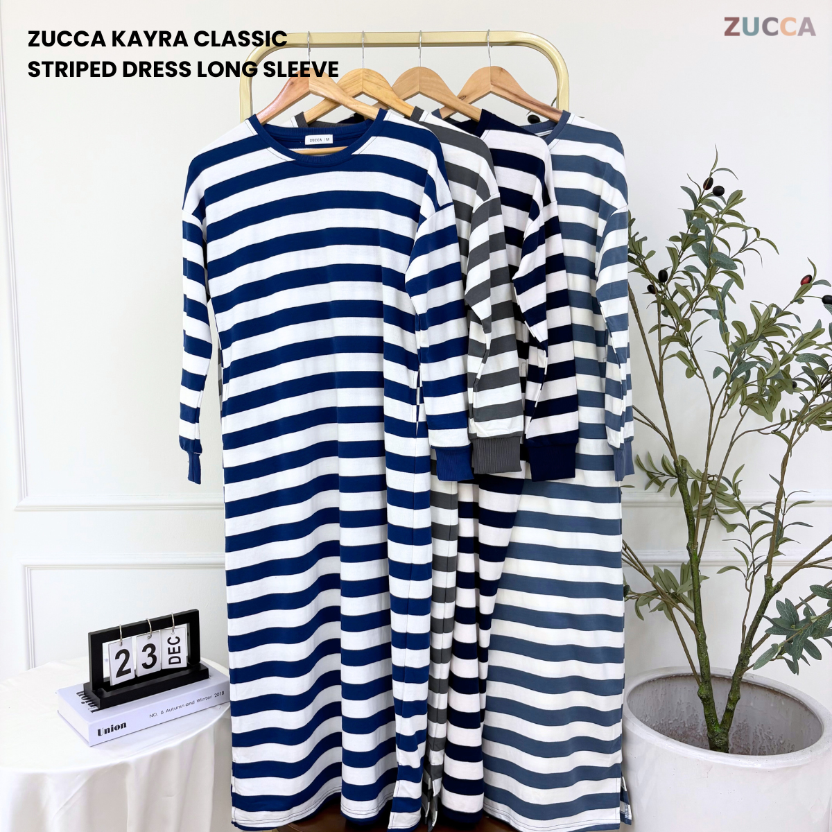 ZUCCA KAYRA CLASSIC STRIPED DRESS LONG SLEEVE - MA143 (GN229)