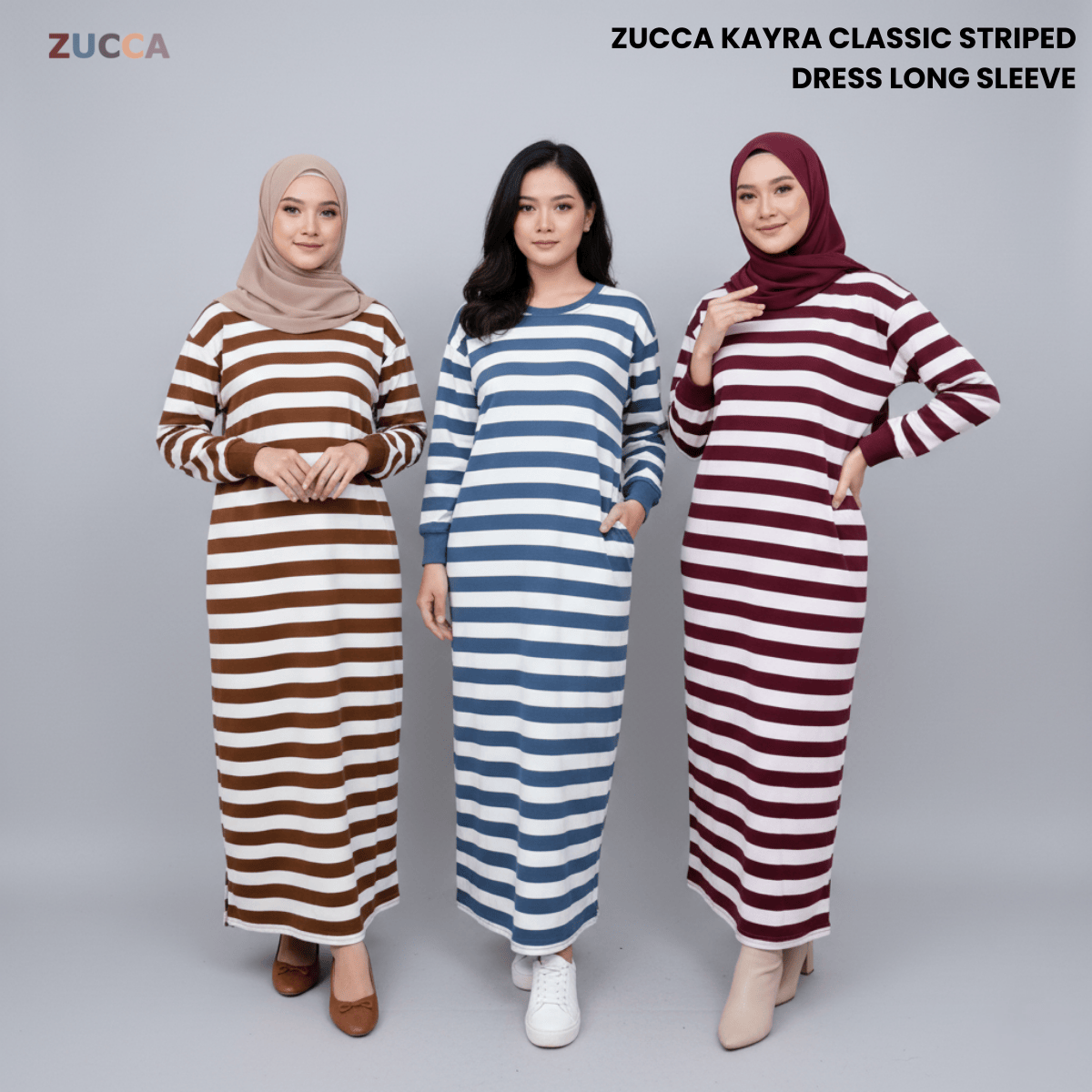ZUCCA KAYRA CLASSIC STRIPED DRESS LONG SLEEVE - MA143 (GN229)