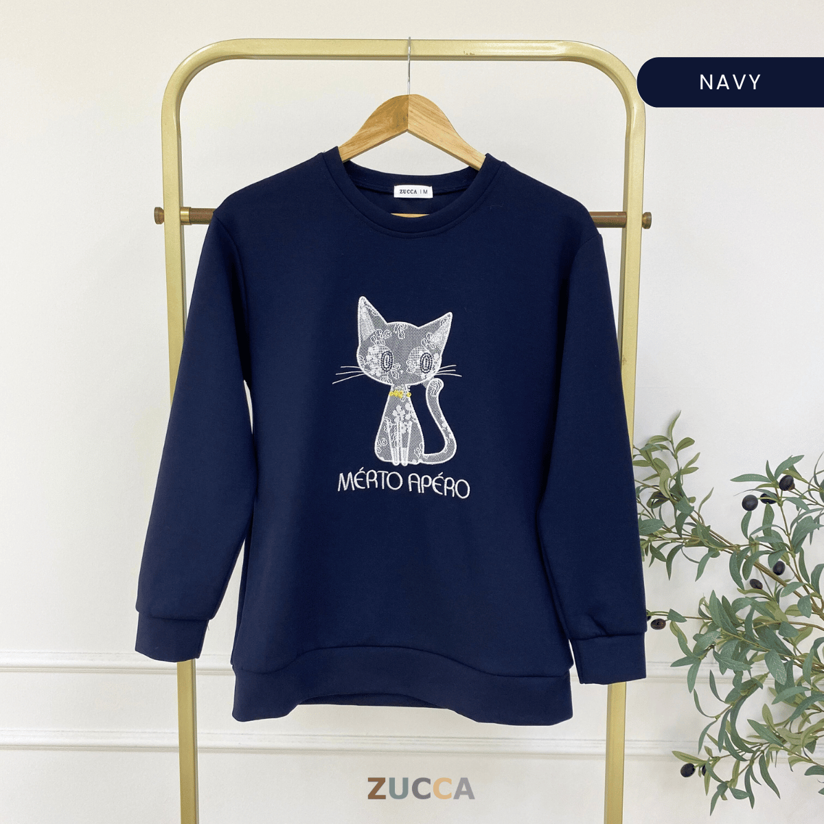 ZUCCA LAVEENA MINIMAL CAT EMBROIDERY COZY SWEATSHIRT - MA151
