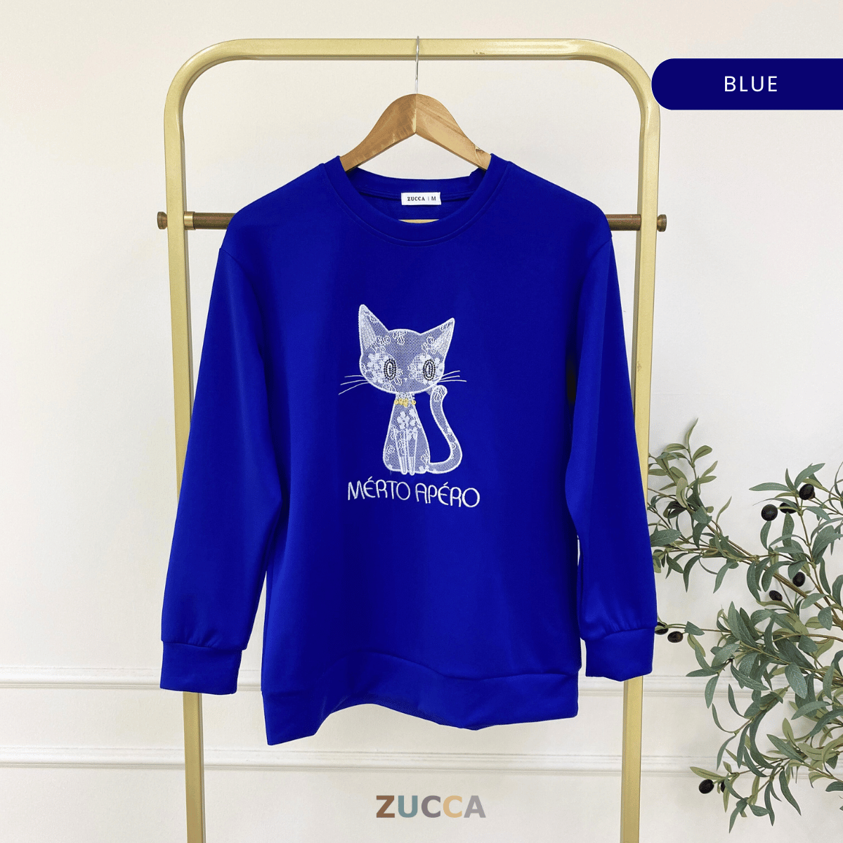 ZUCCA LAVEENA MINIMAL CAT EMBROIDERY COZY SWEATSHIRT - MA151