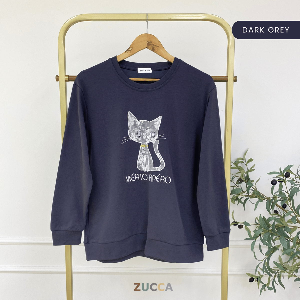 ZUCCA LAVEENA MINIMAL CAT EMBROIDERY COZY SWEATSHIRT - MA151
