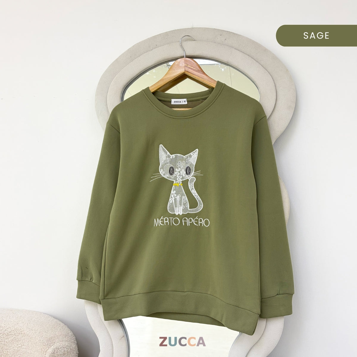 ZUCCA LAVEENA MINIMAL CAT EMBROIDERY COZY SWEATSHIRT - MA151
