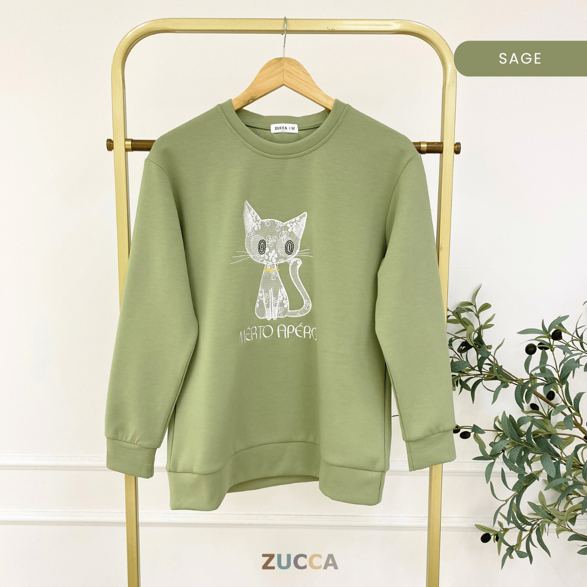 ZUCCA LAVEENA MINIMAL CAT EMBROIDERY COZY SWEATSHIRT - MA151