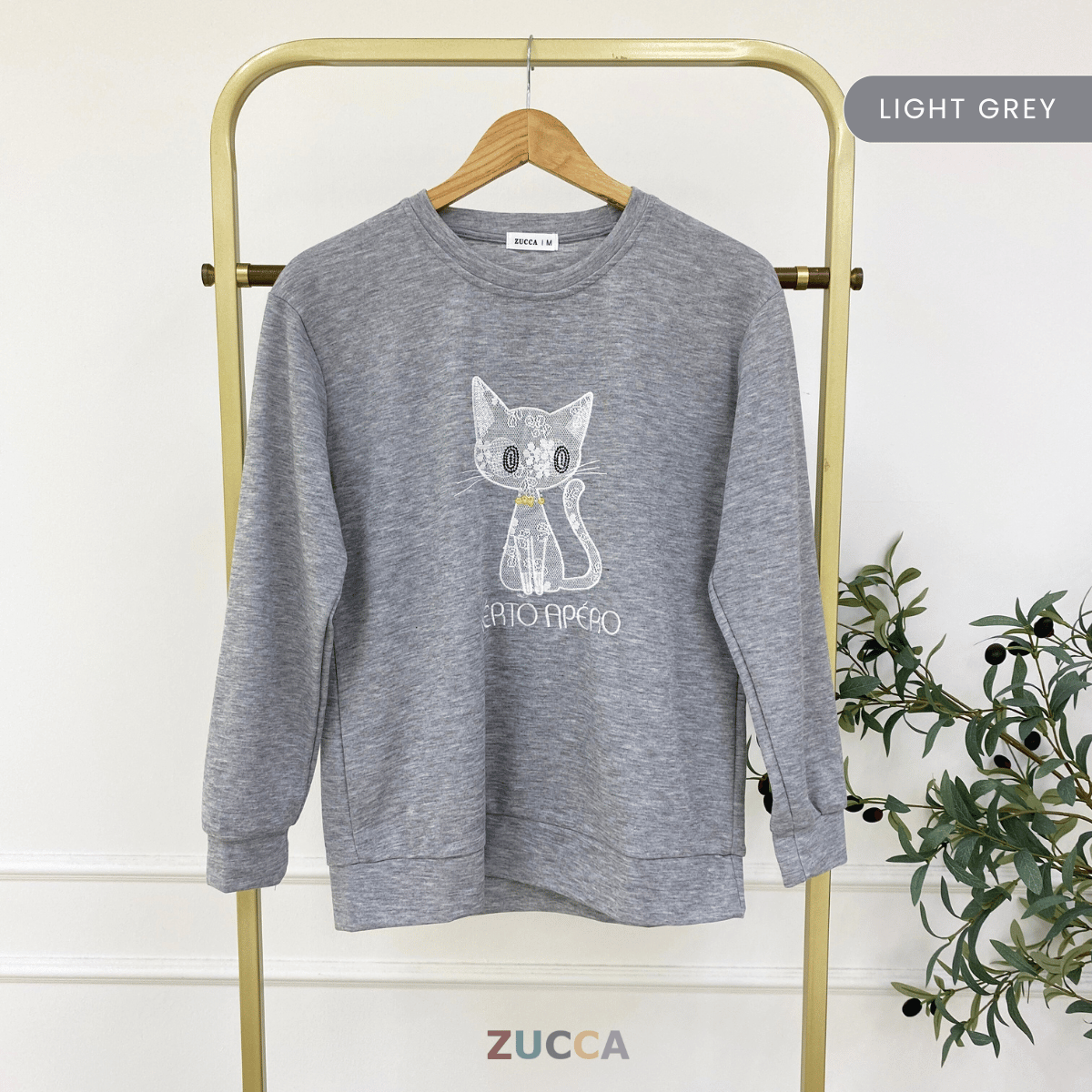 ZUCCA LAVEENA MINIMAL CAT EMBROIDERY COZY SWEATSHIRT - MA151