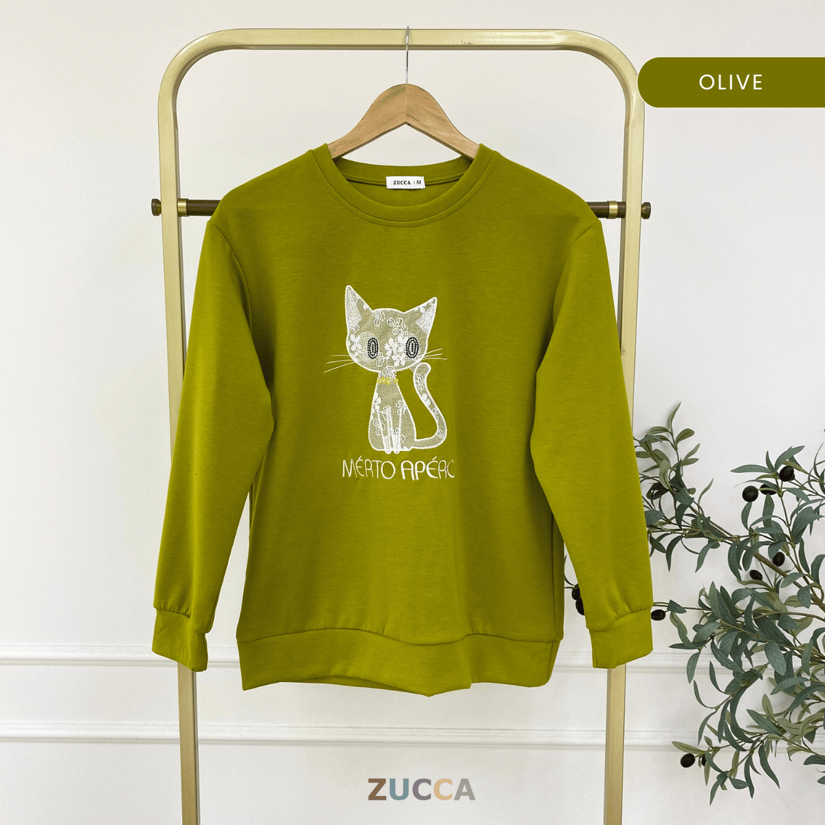 ZUCCA LAVEENA MINIMAL CAT EMBROIDERY COZY SWEATSHIRT - MA151