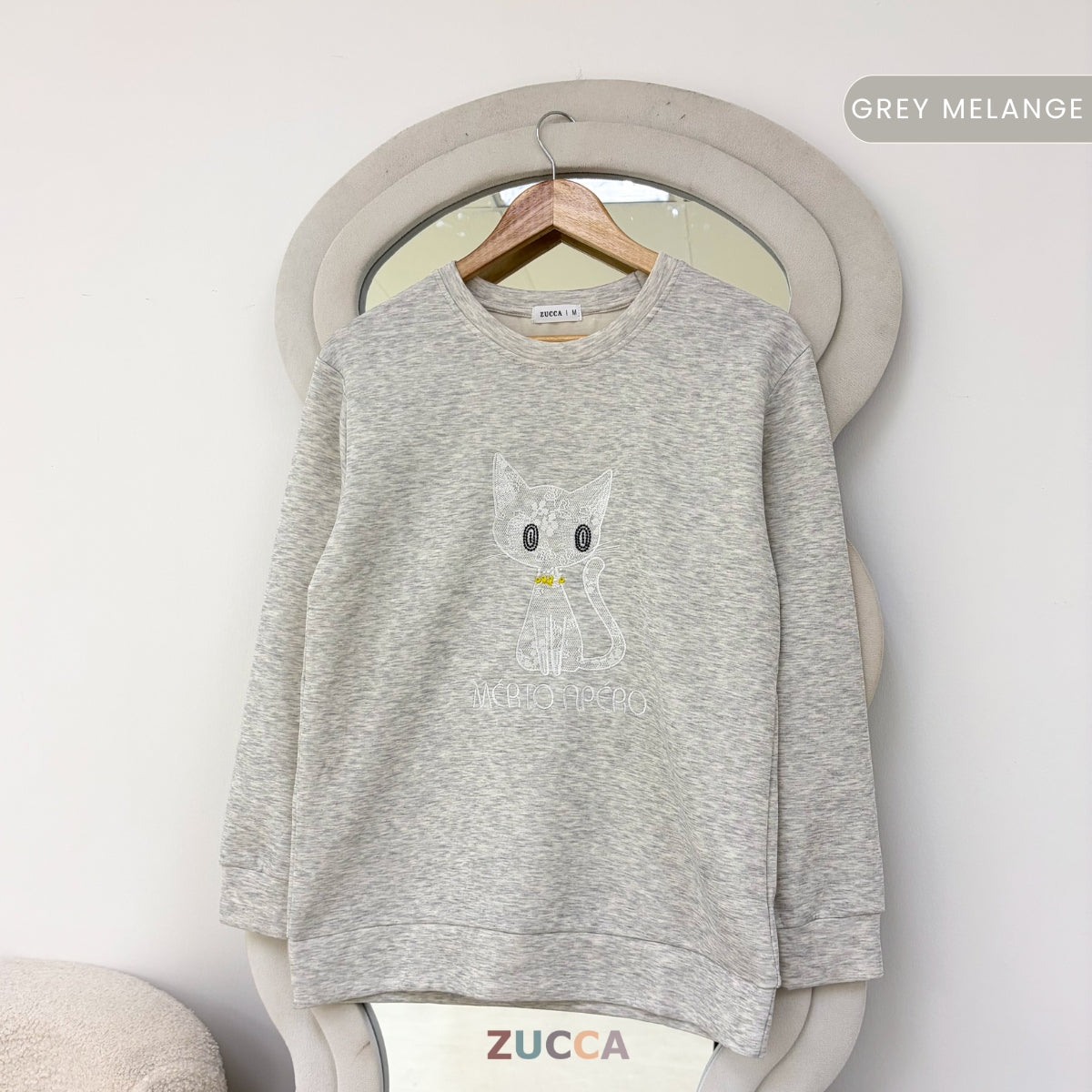 ZUCCA LAVEENA MINIMAL CAT EMBROIDERY COZY SWEATSHIRT - MA151