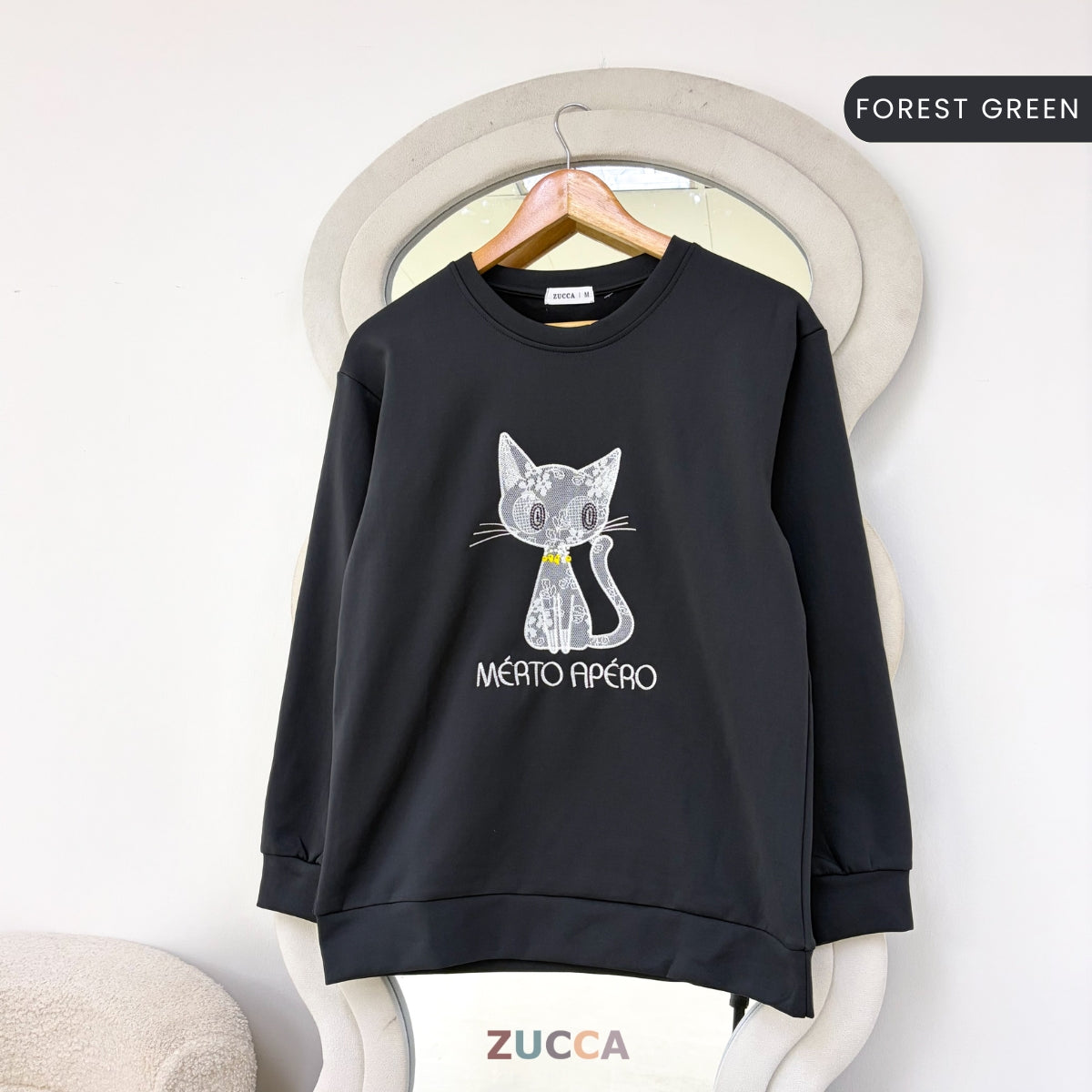 ZUCCA LAVEENA MINIMAL CAT EMBROIDERY COZY SWEATSHIRT - MA151